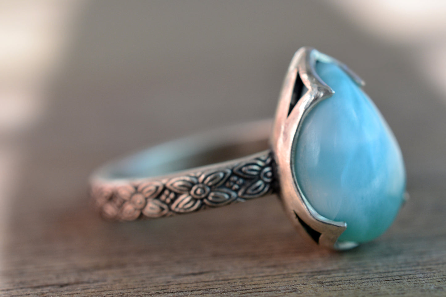 Natural Larimar Statement Ring in 925 Silver