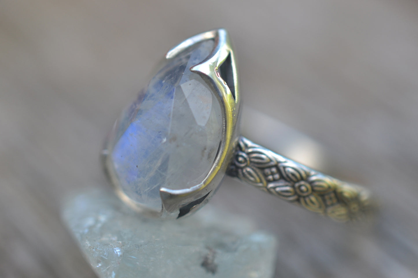 Pear Shape Rainbow Moonstone Statement Ring