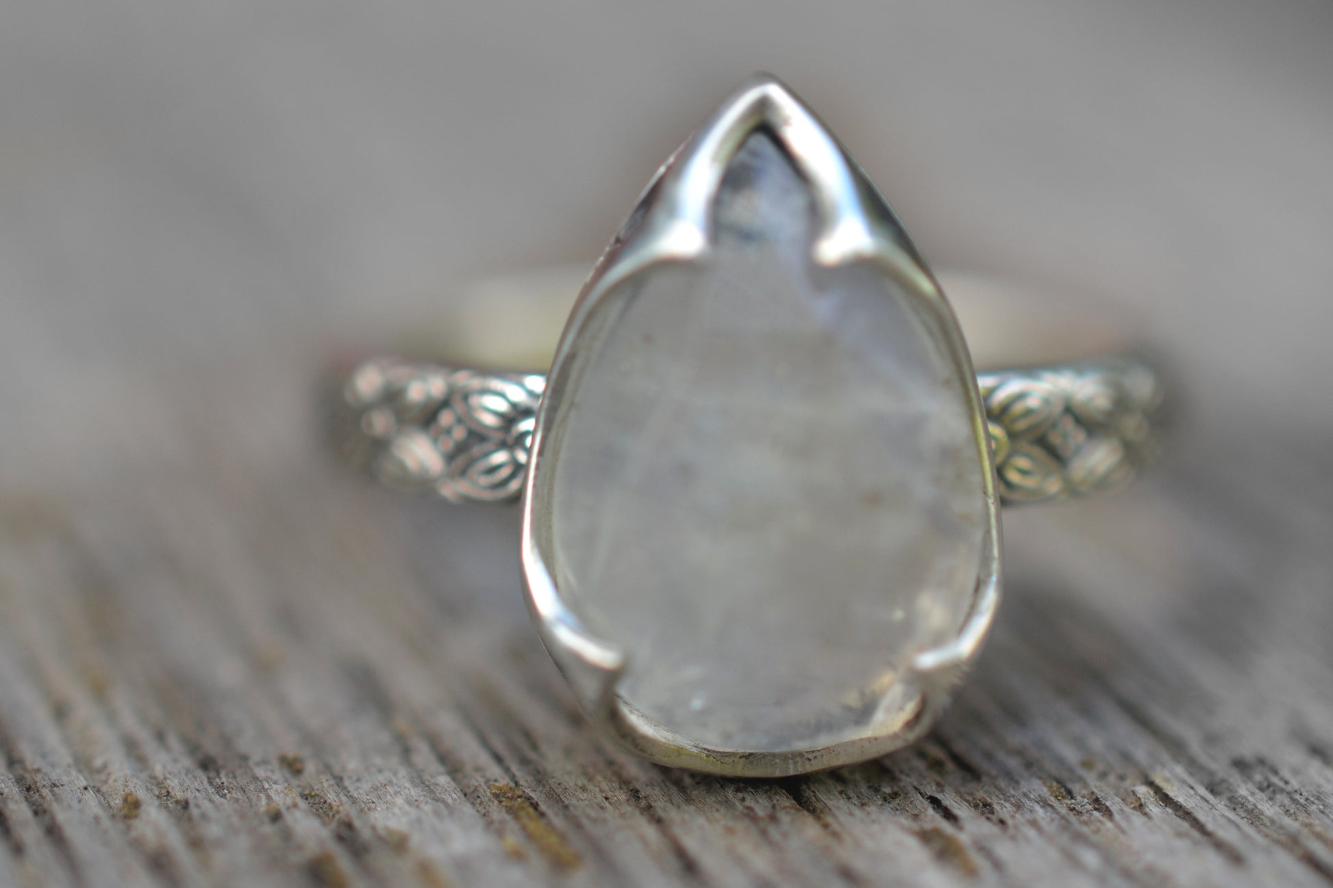 Natural Moonstone Teardrop Ring in Silver