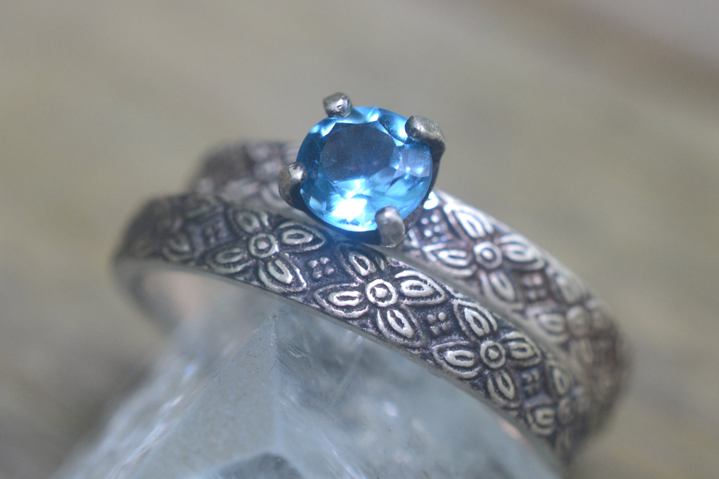 Silver Poesy Wedding Set With Swiss Blue Topaz