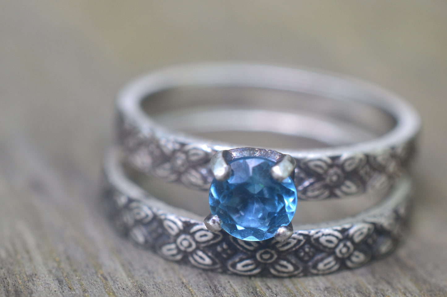 Flower Wedding Set With Swiss Blue Topaz