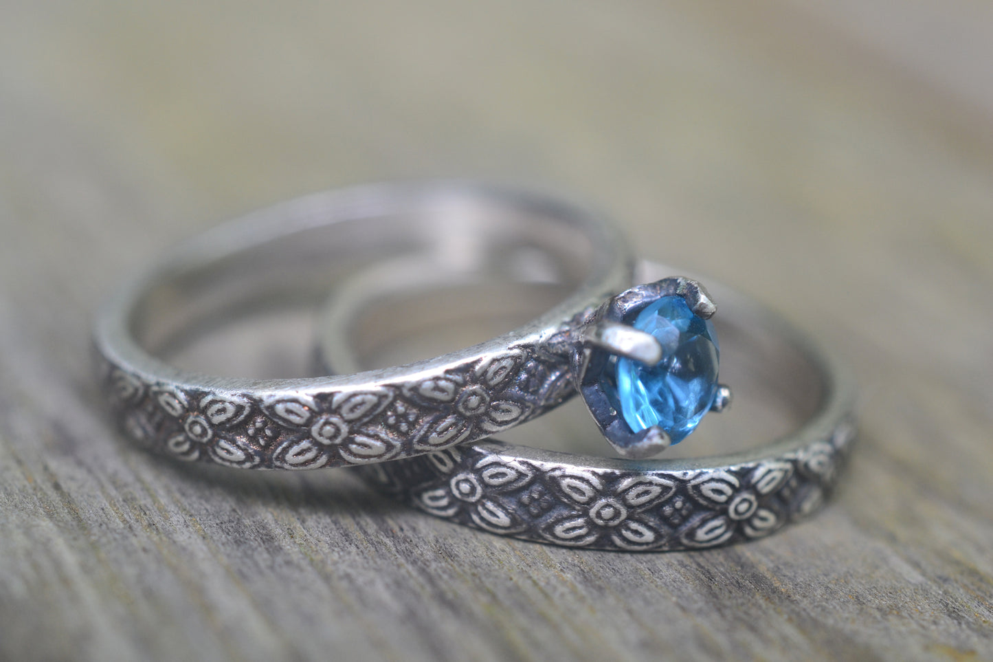 Victorian Style Blue Topaz Wedding Set in Silver