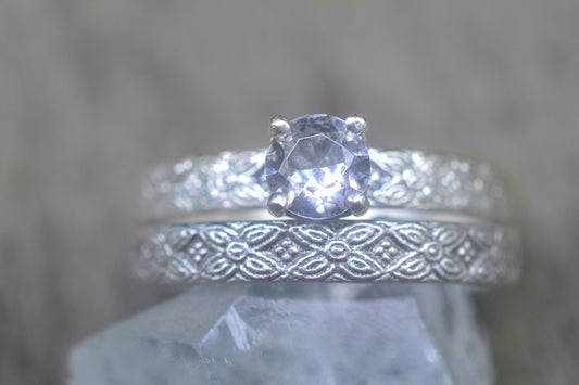 White Sapphire Bridal Ring Set in Sterling Silver