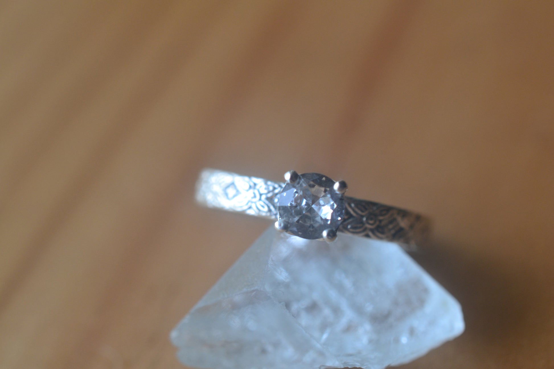 Victorian Style White Sapphire Engagement Ring
