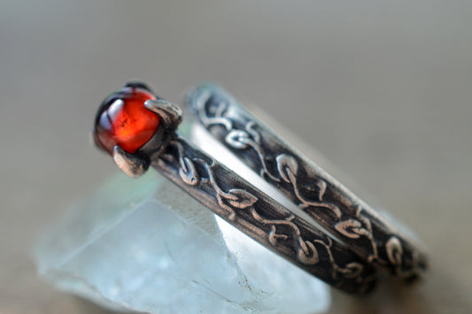 Hessonite Garnet Bridal Set With Leaf Pattern