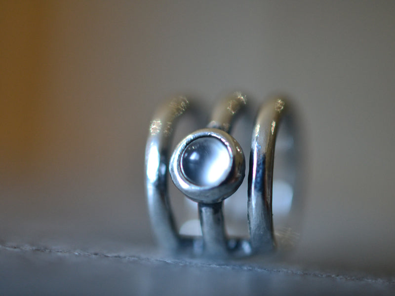Natural White Moonstone Ear Cartilage Cuff in Sterling Silver