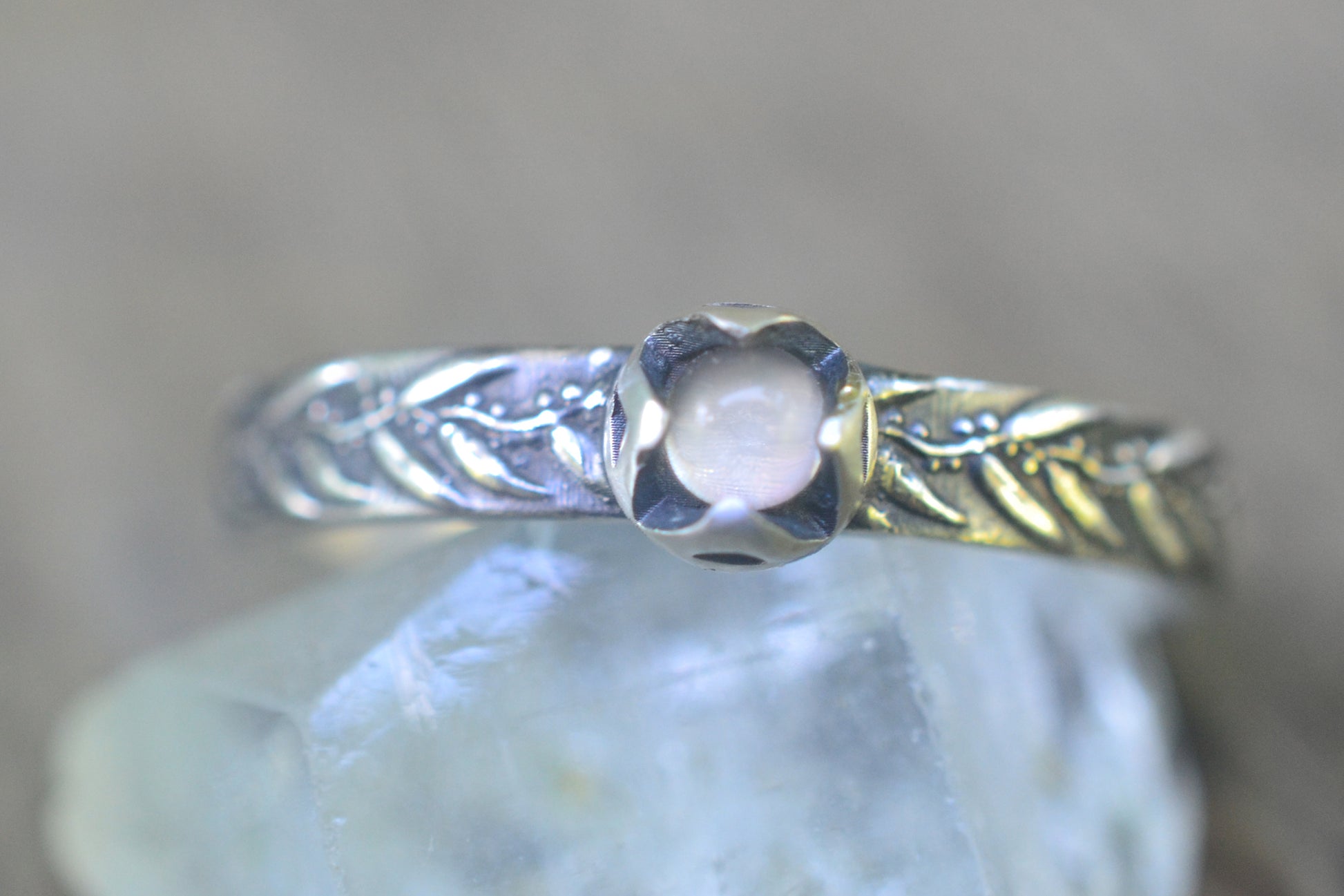 Oxidised Silver Leaf Ring With Moonstone