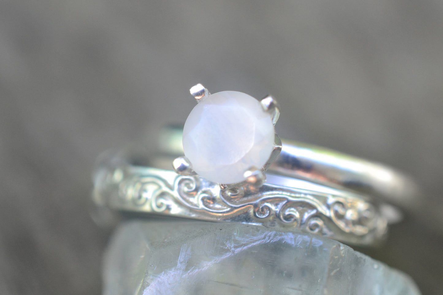 Silver Swirl Bridal Set With Natural Moonstone
