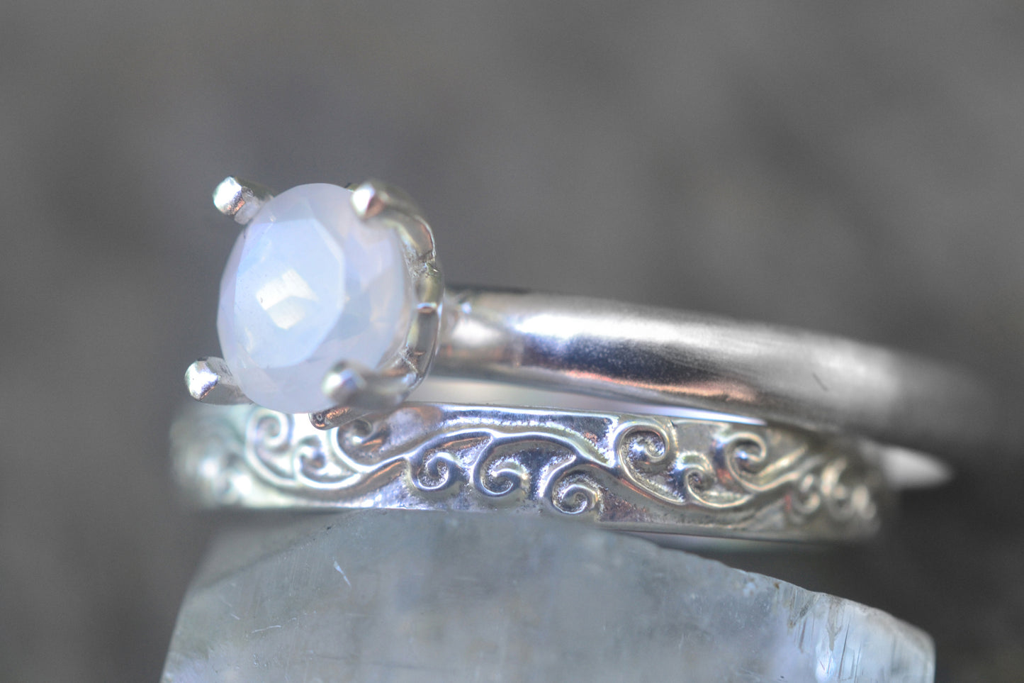 Spiral Wedding Set With White Moonstone