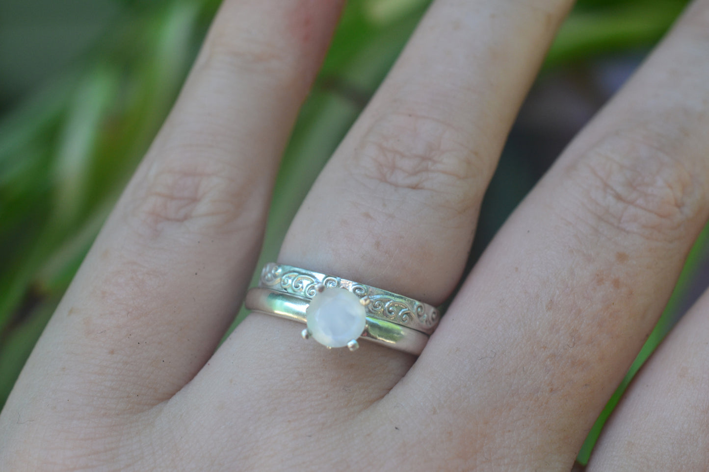 Silver Spiral Wedding Set With Moonstone