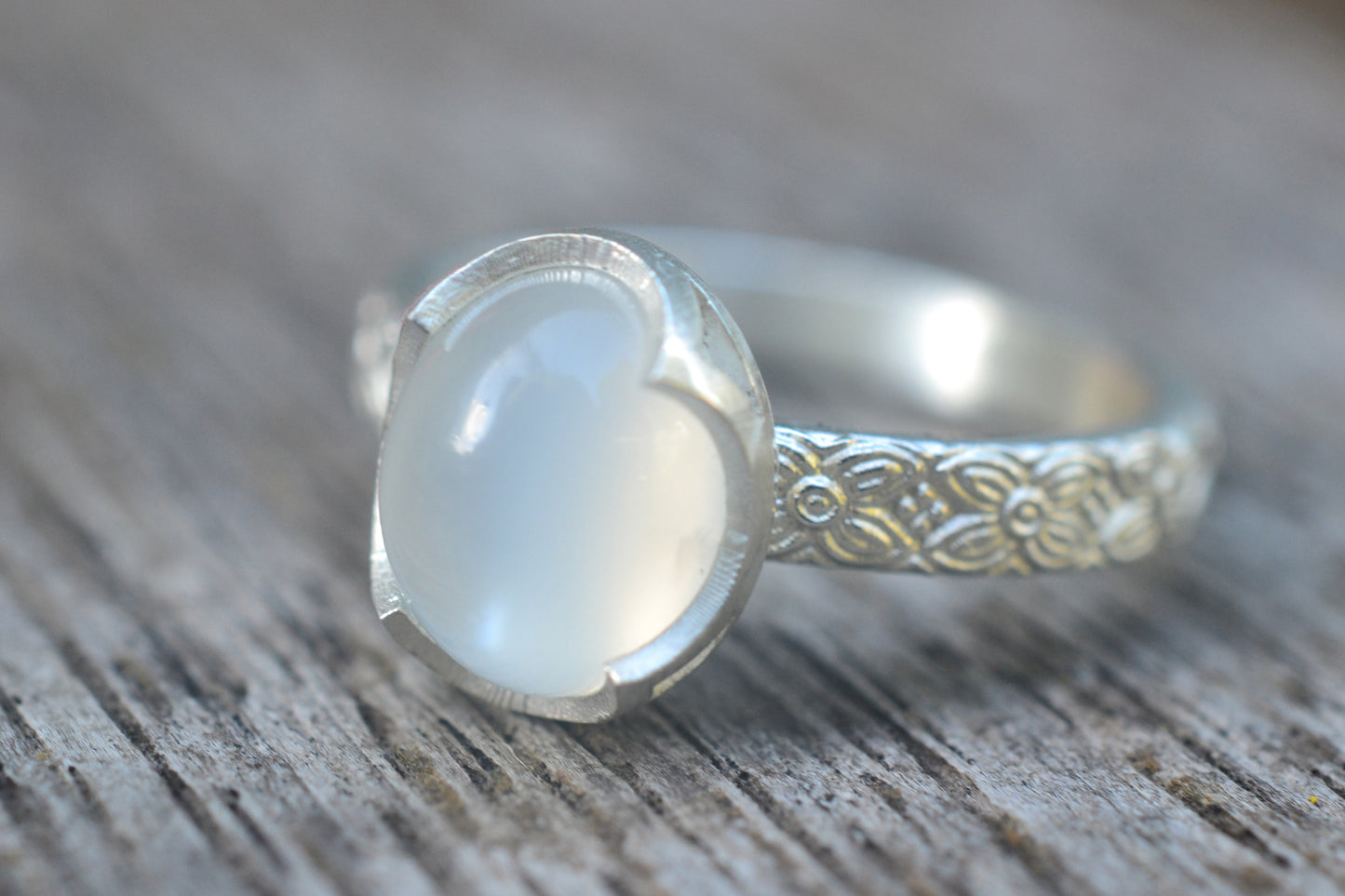 Victorian Style Moonstone Cocktail Ring in Silver