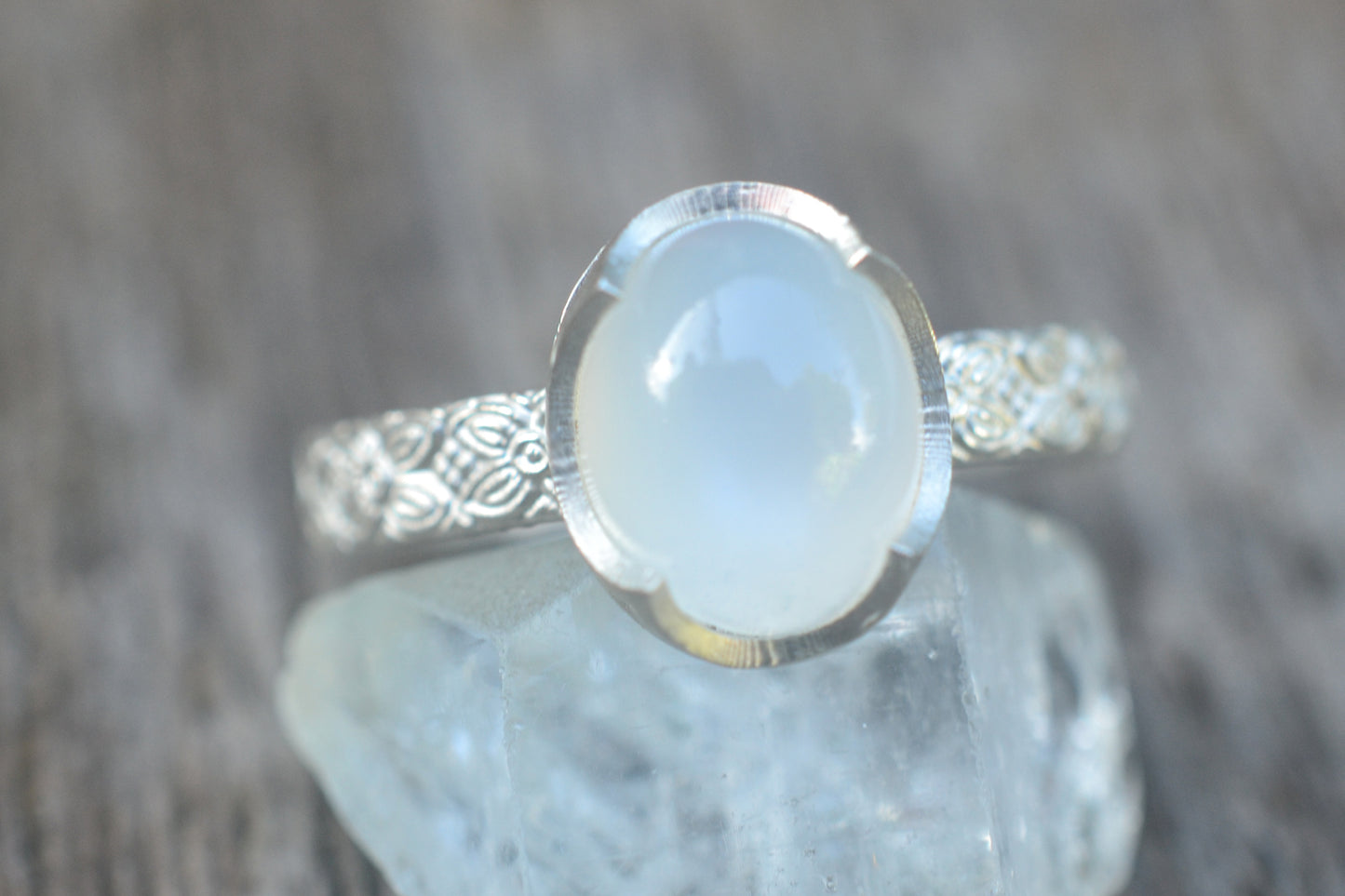 Floral Poesy Ring With White Moonstone Gem