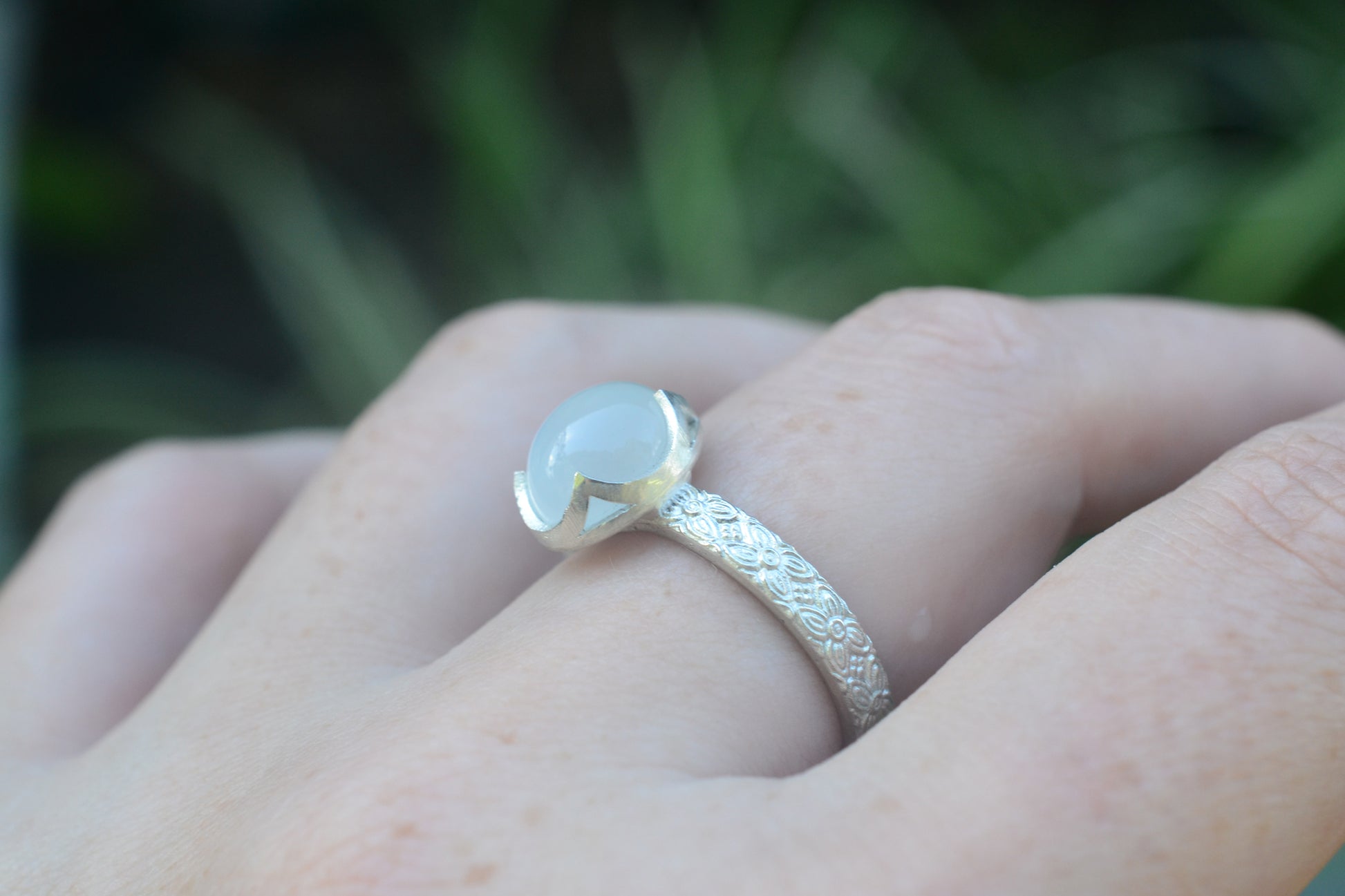 Natural Moonstone Crystal Ring in 925 Silver