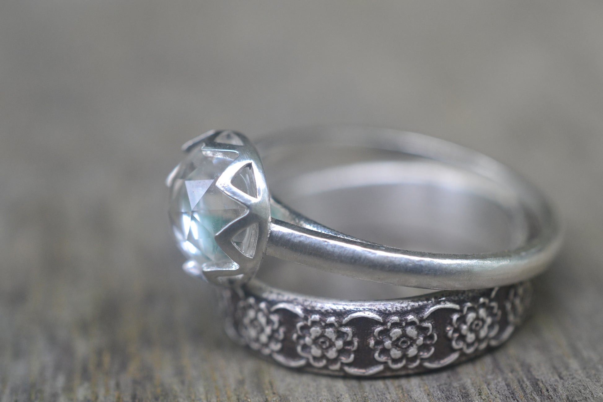 8mm White Topaz Ring With Wedding Band