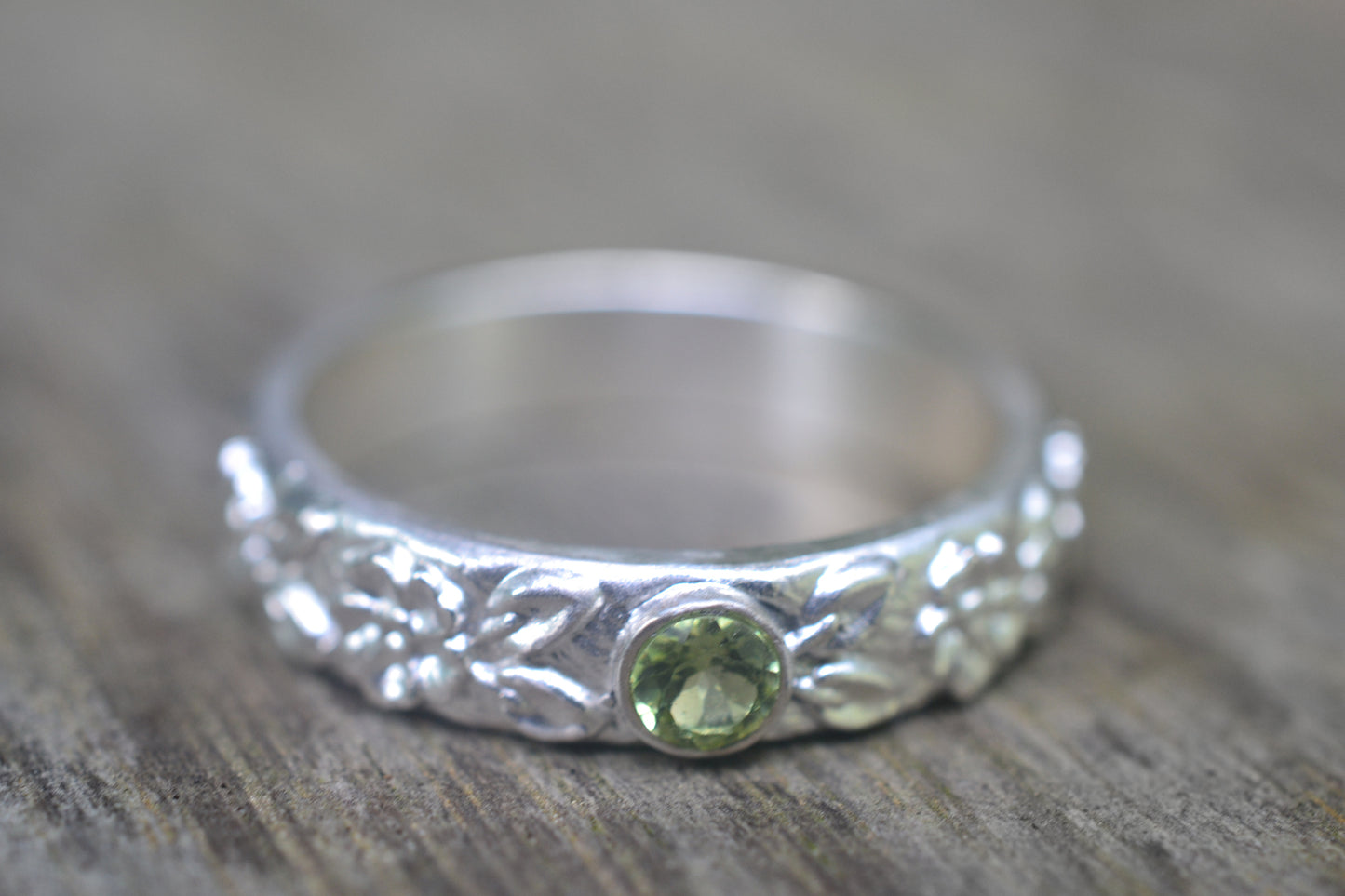 Mens Peridot Wedding Band in Sterling Silver