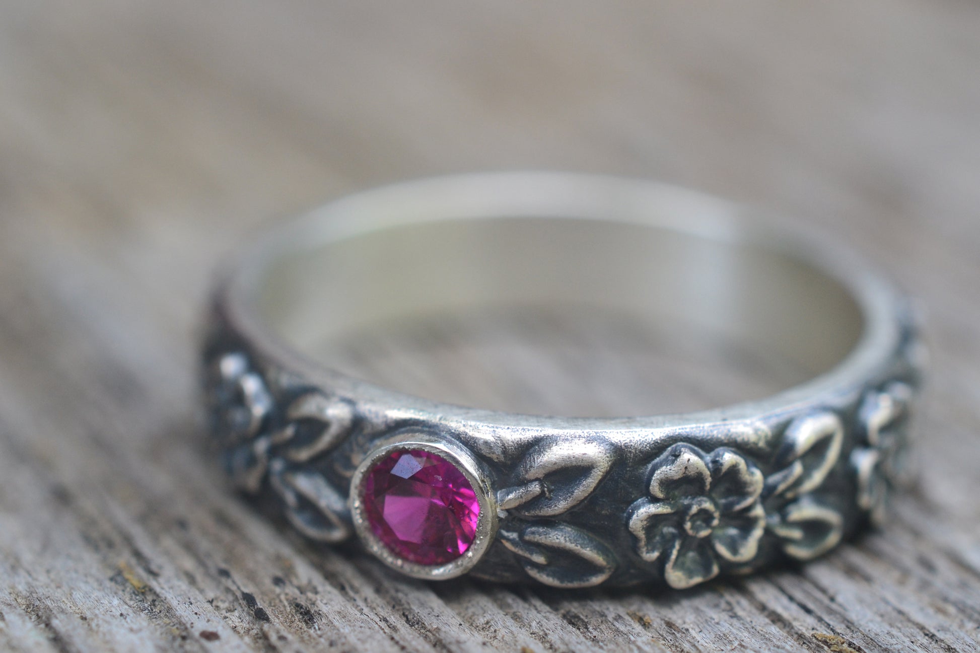 Mens Ruby & Rose Wedding Band in Silver
