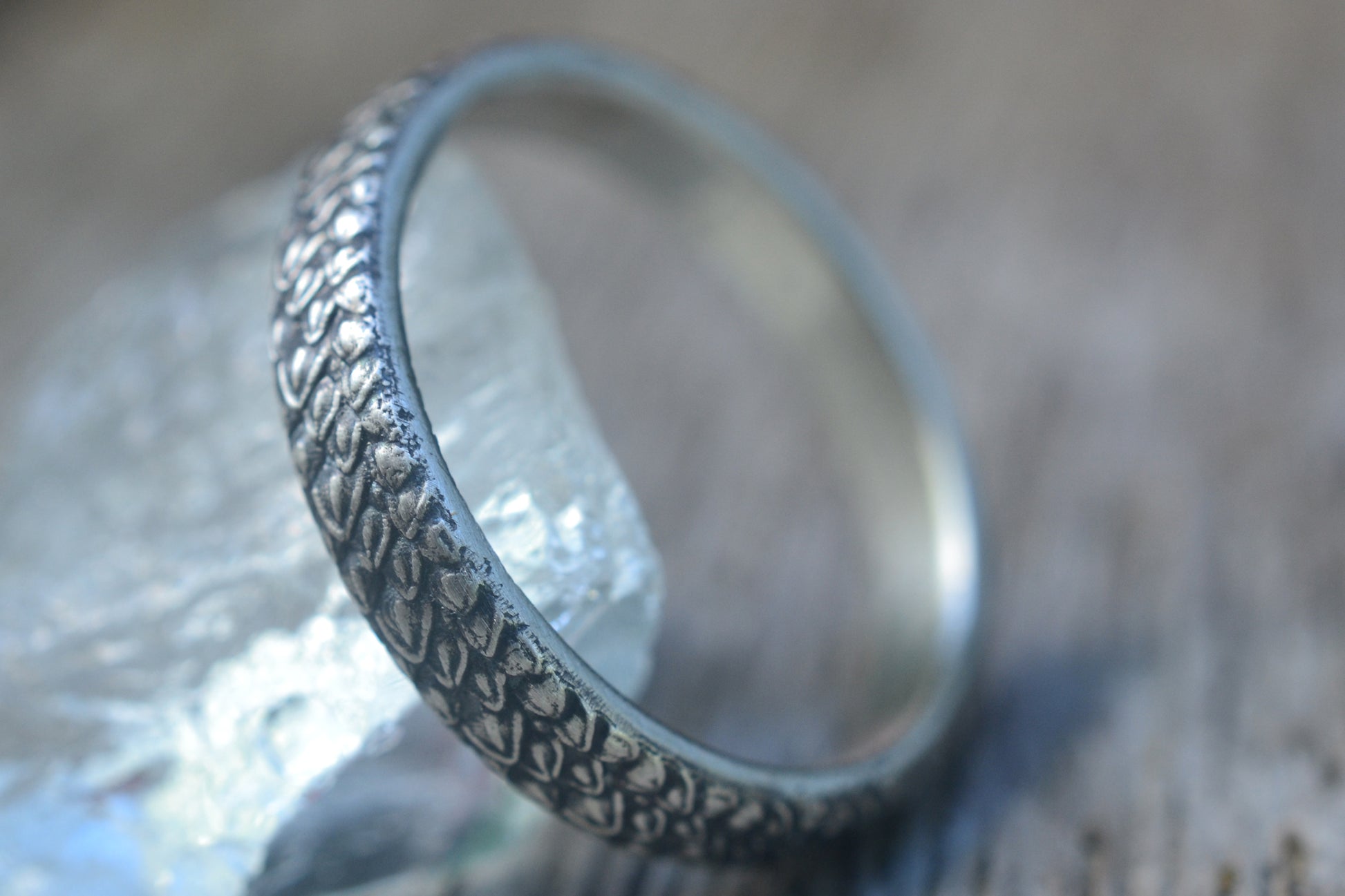 Recycled Silver Scale Pattern Ring for Women