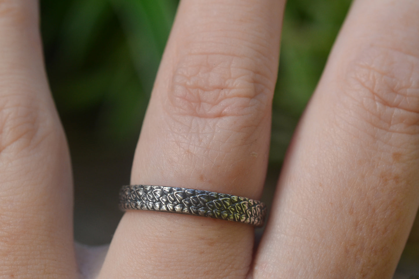 Womens Oxidised Silver Wyvern Scale Ring 